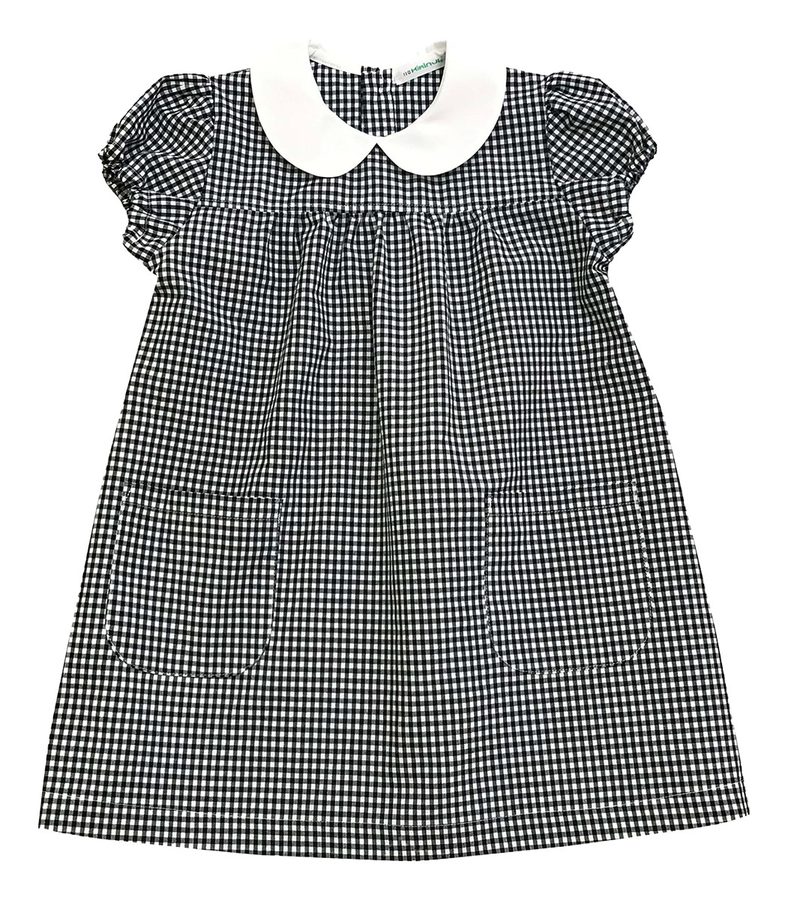 夏服 ワンピース 白衿 後開 紺白格子